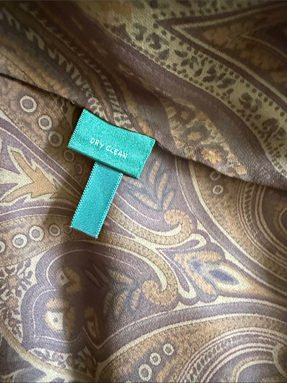 Ralph Lauren 100% silk Ruffled Paisley Long-Sleeve Blouse - Brown size large - Picture 10 of 11